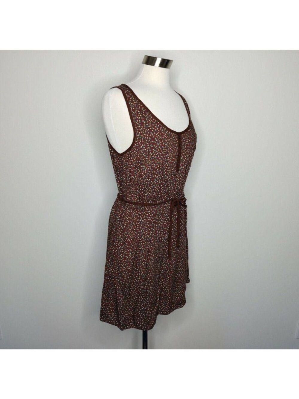 Mossimo Brown Floral Sleeveless Mini Dress L - Picture 2 of 10